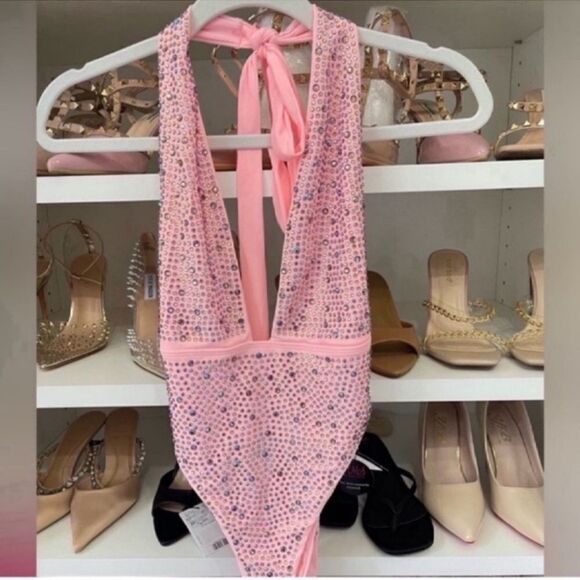 NWT Blush Iridescent Rhinestones Halter Multi Wear Swimsuit - Small - Small - Picture 4 of 12
